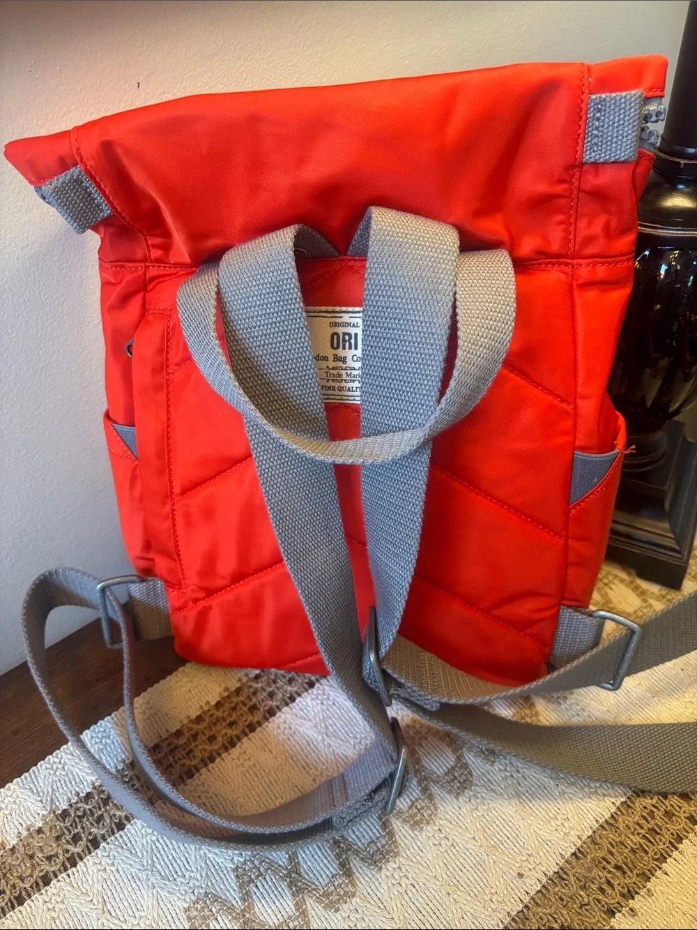 ORI London Bantry Tote Red Roll-Top Backpack with Gray Handles Like new